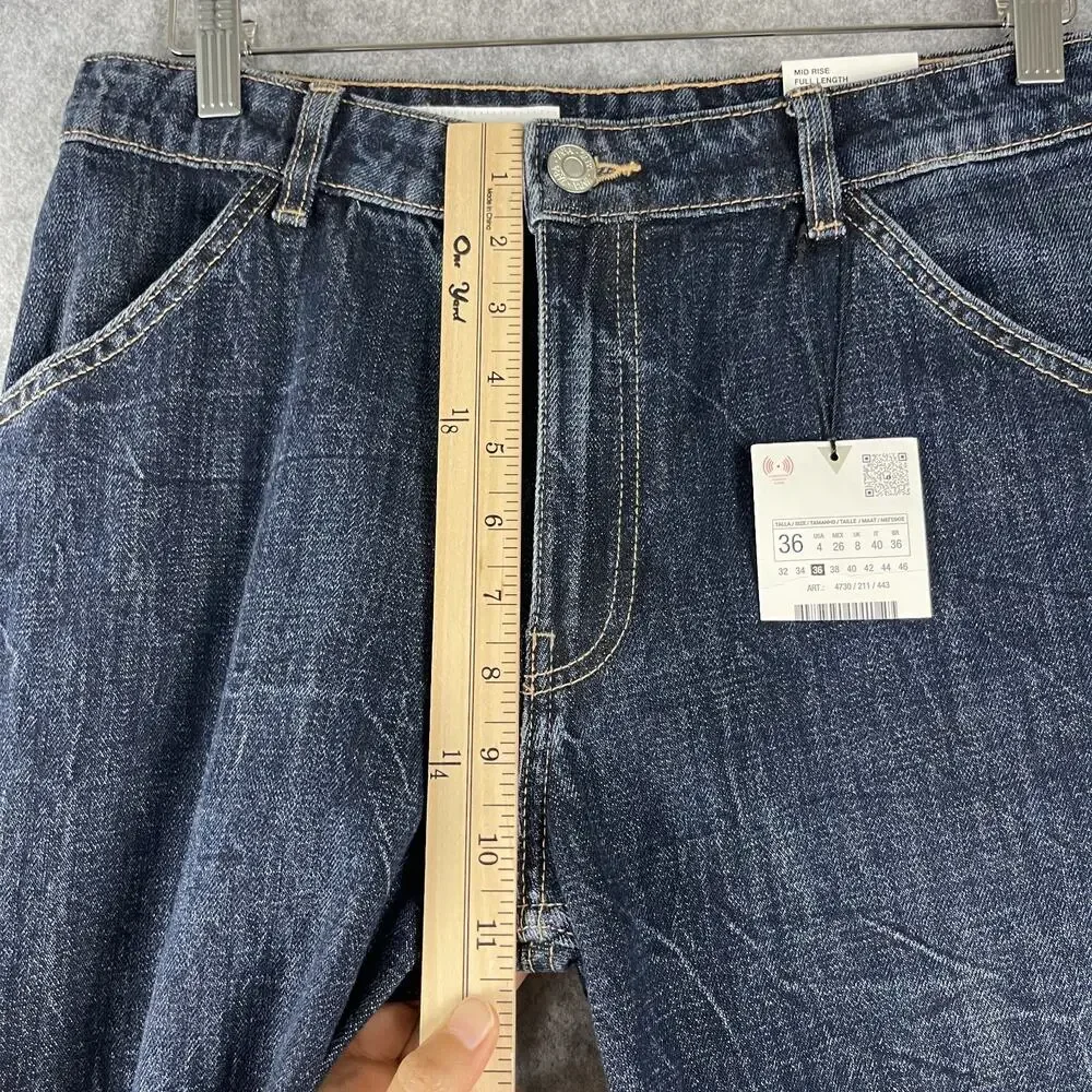Zara Banana Leg Fit Jeans Womens‎ 4 Dark Wash Mid Rise Baggy Skater Grunge NEW